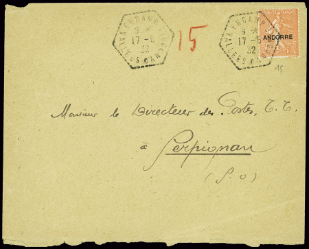 N°15 obl hex "Encamp vallées d'Andorre" (1932) rép
