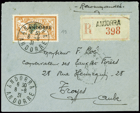 N°19, 2F Merson obl CAD "Andorra Andorre" (1931) s