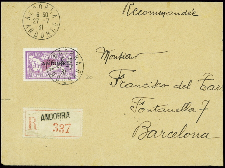 N°20 3F Merson obl CAD "Andorra Andorre" (1931) se