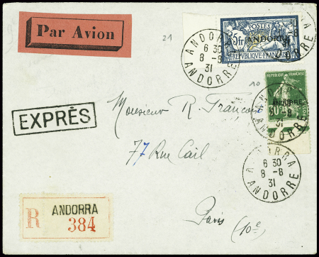 N°10 + 21 obl CAD "Andorra Andorre" (1931) sur let
