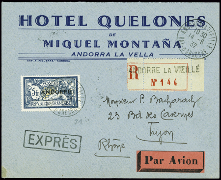 N°21, 5F Merson, obl Andorre la Vieille (1932) sur