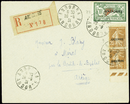 N°9 en paire + n°22, 10F Merson, obl CAD "Andorra 