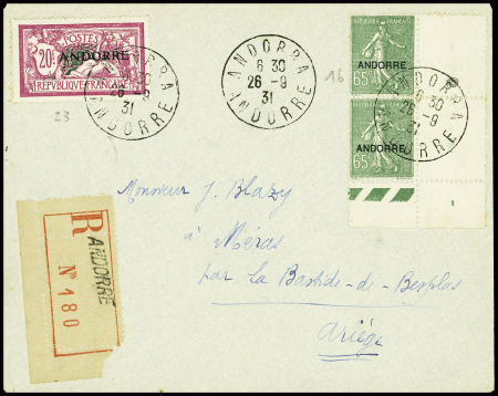 N°16 en paire + n°23, 20F Merson obl CAD "Andorra 
