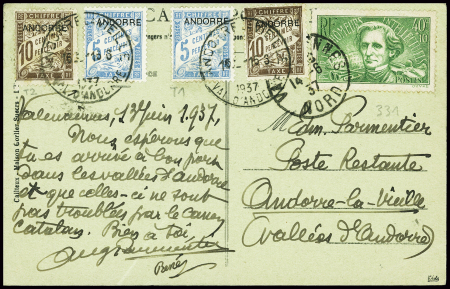 France n°331 obl Valenciennes (1937) sur CP en pos