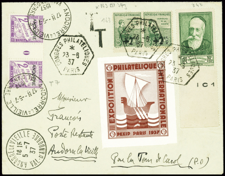 France n°163 en paire + n°343 obl hex "Congrès phi