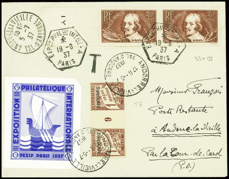 France n°330 en paire obl hex "EXPon PHILque INTal