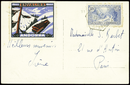 N°33 obl hex (faible) sur CP photo d'Envalira avec