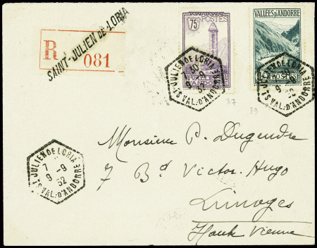 N°37 + 39 obl hex "St Julien de Loria val d'Andorr