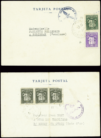 N°55, bande de 3 (1 ex def) et n°58 + 60 sur 2 CP 