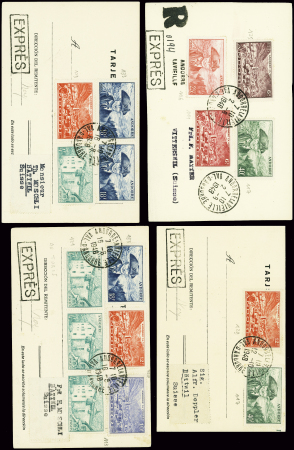 4 cartes par exprès pour la Suisse (1948) dont l'u
