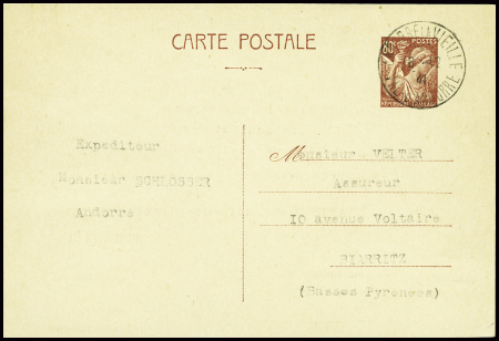 Entier CP 80c Iris obl CAD "Andorre la Vieille val