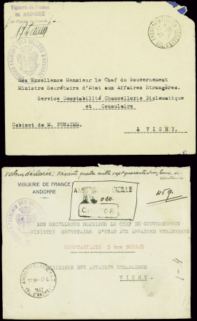 2 lettres en franchise d'Andorre la Vieille (1941 