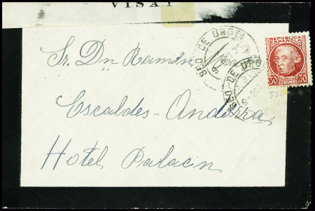 Espagne n°532 obl Seo de Urgel (9 oct 36) sur env 