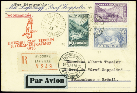 N°33 + 39 + 44 obl Andorre la Vieille (16.8.33) su