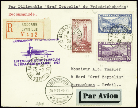 N°35 + 40 + 44 obl Andorre la Vieille (25.9.33) su