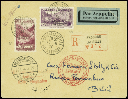 N°41 + 44 obl Andorre la Vieille (1934) sur lettre