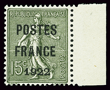 N°37 15c Semeuse lignée "Postes Franse 1922"bdf, n