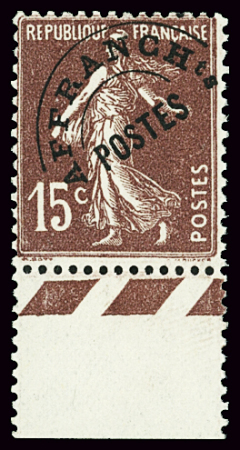 N°53a 15c Semeuse brun-lilas, variété surcharge fi
