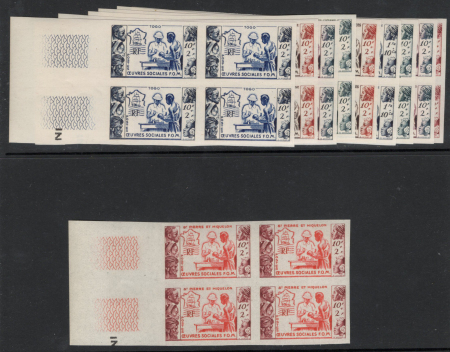 Œuvres sociales 1952 10 valeurs en blocs de 4 non dentelés,