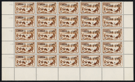 N°250 10c France libre feuille de 25 timbres surch