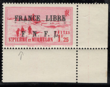 N°264, variété surcharge France libre doublée, neu