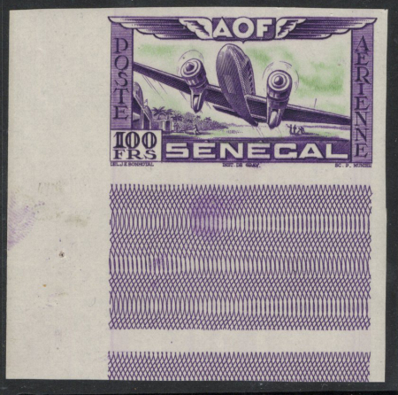 POSTE AERIENNE N°30d essai non dentelé violet et v