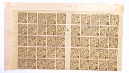 N°45 75c. brun olive s. chamois, PANNEAU de 50 Mil