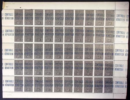 N°16 50c. noir, feuille de 50, 45 ex