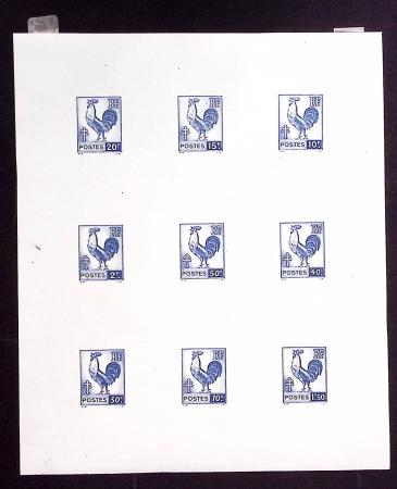 Coq d'Alger, FEUILLET de 9 valeurs du 10c. au 20f.