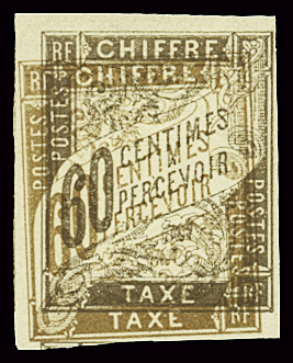 TAXE N°24b essai du 60c brun jaunâtre avec double impression