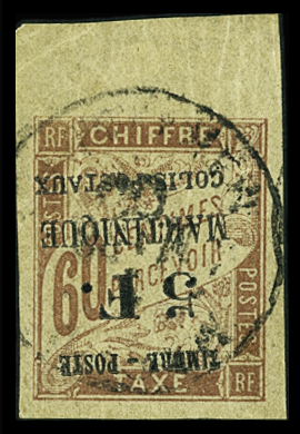 N°60a 5f sur 60c. brun, variété surcharge renversée,