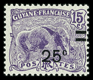 N°97c 25c. sur 15c. violet, variété surcharge déplacée,