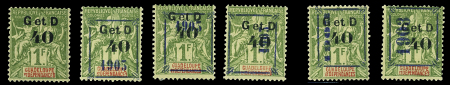 N°48 40c. sur 1f olive (m) + n°50 (t+m)+ n°50A (u+m)