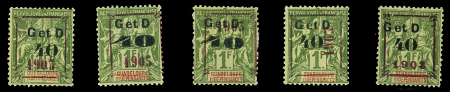 N°52 40c. sur 1f olive (t+m) + n°52f (t+n) + n°52Af