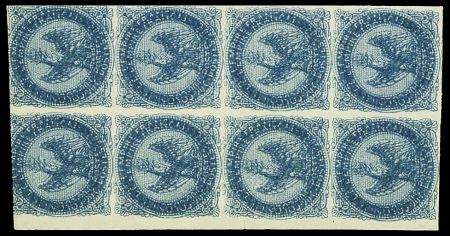 N°4d 20c. bleu, variété double impression, en bloc