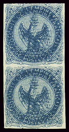 N°4d 20c. bleu, variété double impression sans gomme,
