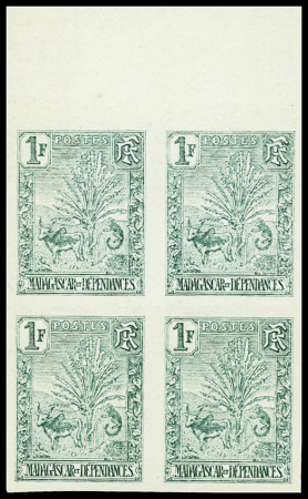 N°75a : 1f. vert, BLOC de 4, NON DENTELE, BdF, neufs