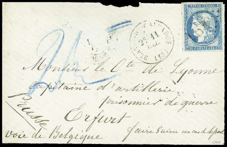 N°44A 20c. bleu, T I, R I, obl. GC 491 s. Env., CàD