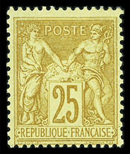 N°92 25c. bistre sur jaune, neuf *,TB
