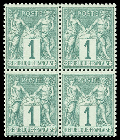 N°61 1c. vert, en BLOC de 4, neuf **, très frais, TB