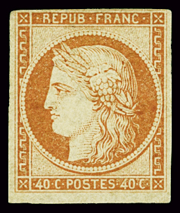 N°5 40 c. orange, filet supérieur touché, neuf *, B/TB.