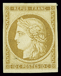 N°1f réimpression 1862 bistre clair, neuf *, TB