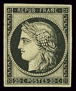 N°3f réimpression 1862 noir, neuf * (adhérences), TB