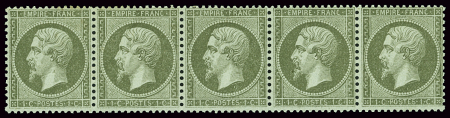 N°19a 1c. bronze, en bande de 5, neuf **, TTB