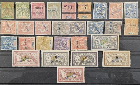 1906, Ensemble de 28 timbres des Colonies Françaises