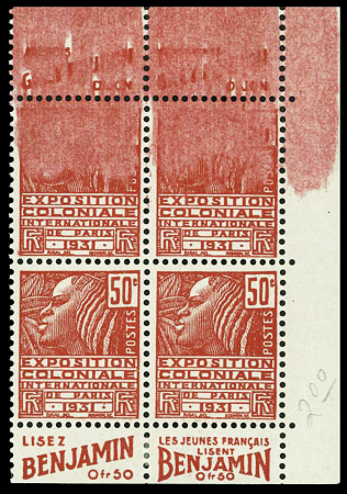 N°272 Exposition coloniale 50c, bloc de 4 du carnet