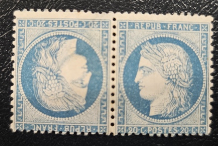 N°37c 20c Bleu Cérès en paire Tête-Bêche, neuve * avec