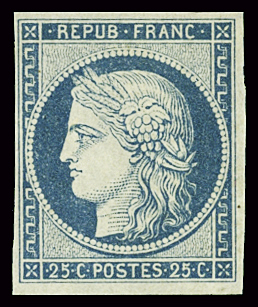 N°4f 25c. bleu-clair, neuf *, SUP, nuance peu courante.