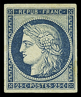 N°4a 25c. bleu foncé, neuf *, TB. Signé JF.Brun (Cote