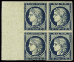 N°4h 25c. bleu noir, en bloc de 4, Grand bord de feuille,